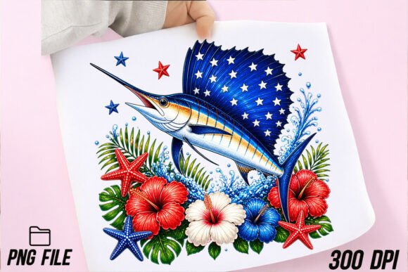 Colorful Sailfish Stripe Patriotic PNG: A Vibrant Design Asset for Summer Projects