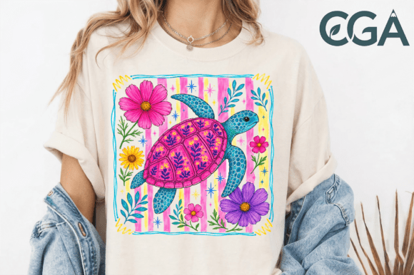 Cute Sea Turtle Floral Retro Preppy Png: A Designer's Dive into Coastal Charm