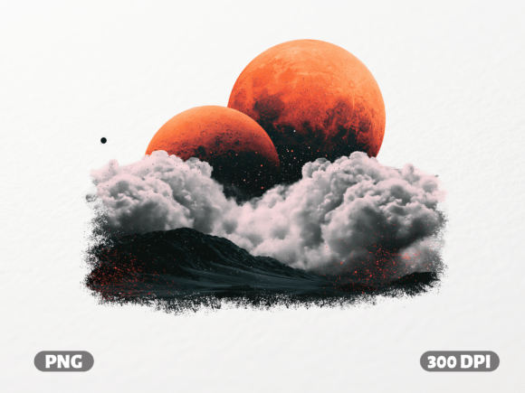 Double Red Moon Clouds: A Graphic for Cosmic Designs