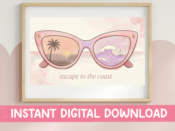 Escape to the Coast: Pink Sunglasses Art for Coastal Dreamers