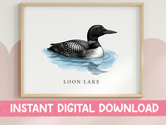 Loon Lake Vintage Bird Illustration: A Timeless Design Asset