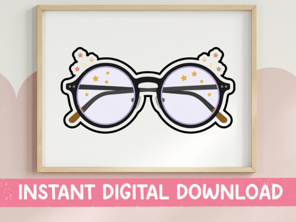 Magical Round Glasses Stars Sticker: A Whimsical Design Asset