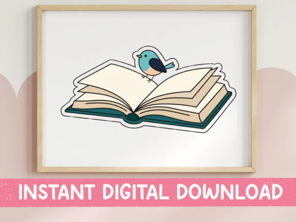 Open Book Blue Bird Reading Sticker: A Quiet Charm for Creative Projects