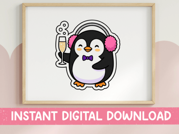 Party Penguin Champagne New Year Sticker: A Festive Design Asset