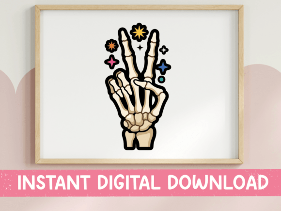 Skeleton Peace Sign Floral Design: A Graphic Statement Piece