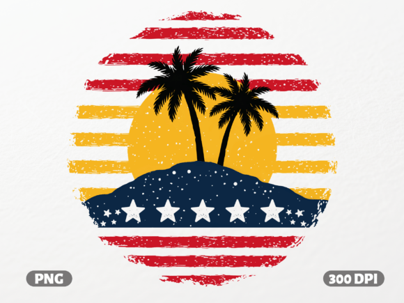 USA Flag Island Sunset PNG: A Patriotic Beach Vibe