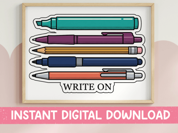 Write On Stacked Pens Pencils Sticker: A Designer's Take
